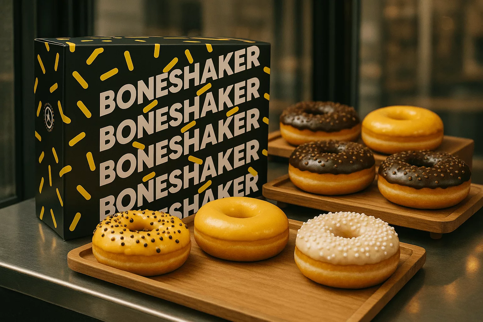 Boite donut boneshaker noir et jaune
